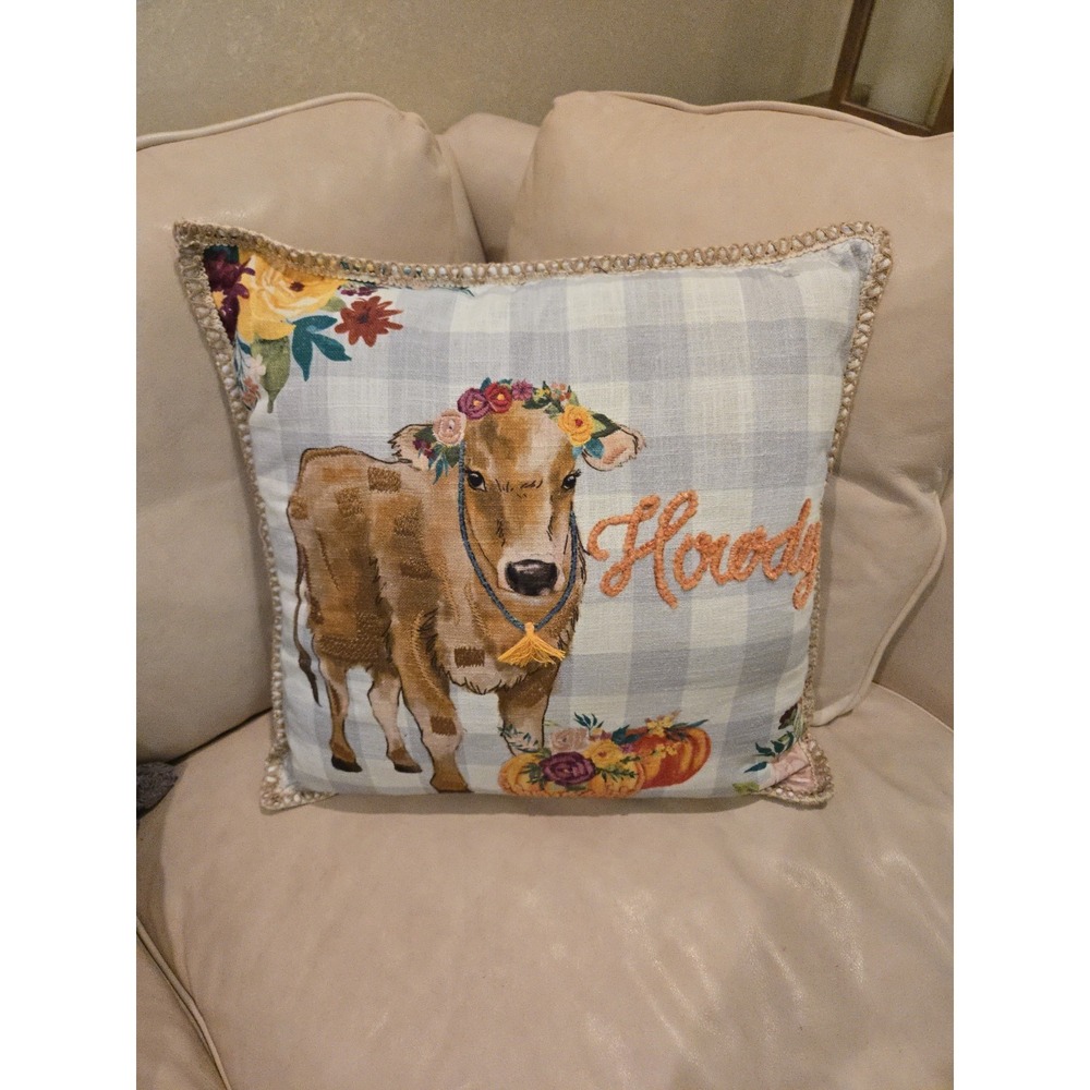Pioneer Woman Decorative Throw Pillow Harvest Cow 18" x 18", Fall Decor Autumn